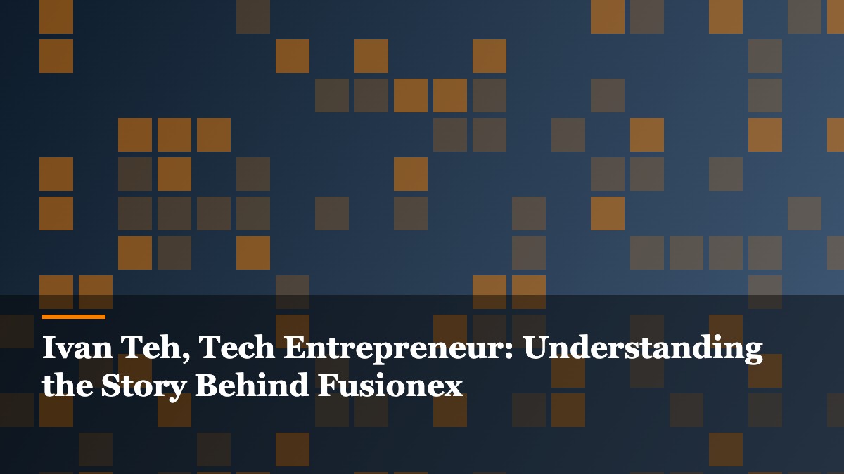 Illustration of a rising skyline built from data blocks, representing tech entrepreneur Dato' Seri Ivan Teh and the growth story of Fusionex
